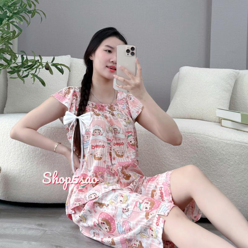  Đồ tole nữ đồ bộ lanh mặc nhà áo cánh tiên cổ vuông quần lửng  43-75kg  cao cấp - SHOP5SAO Women Đồ mặc nhà 