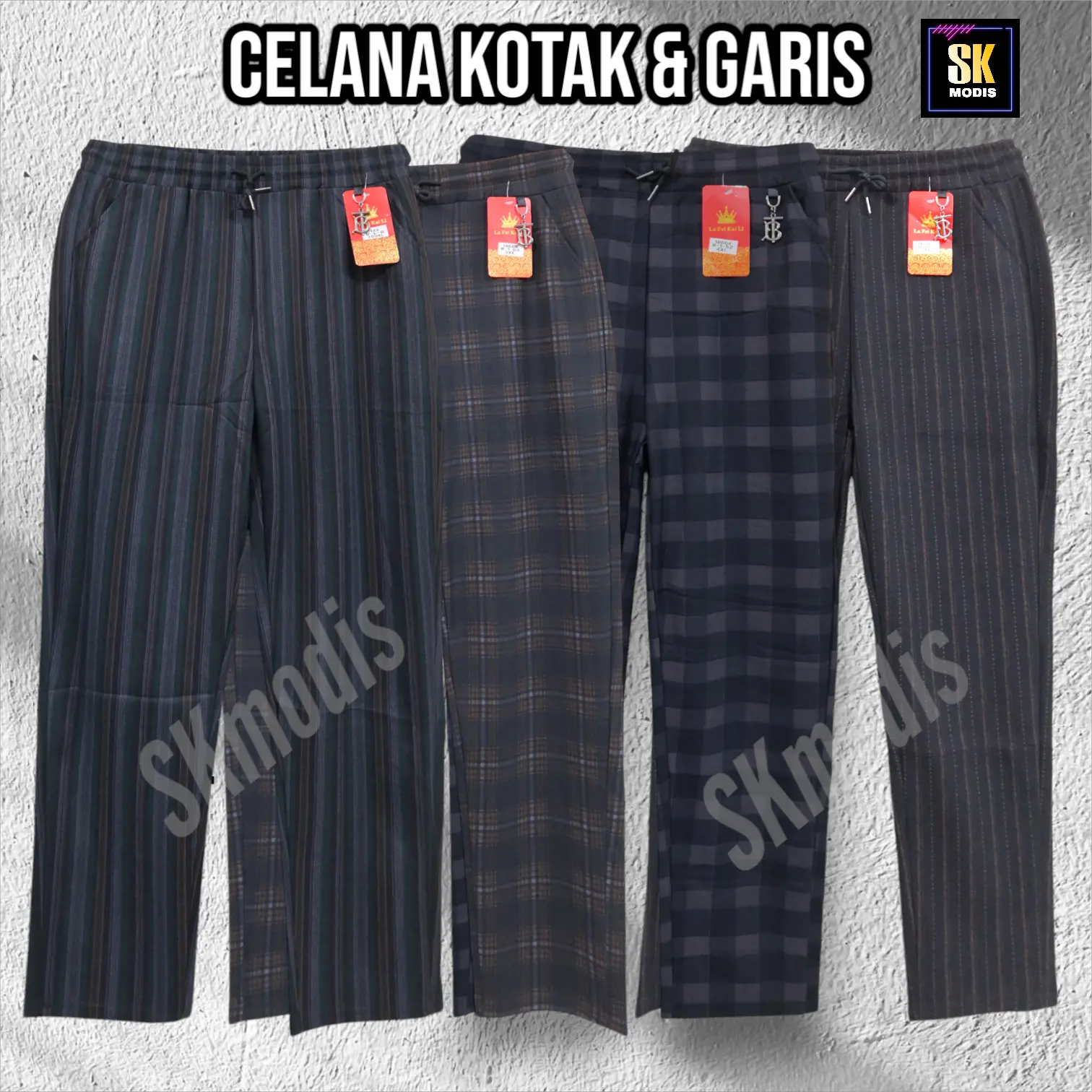 Celana wanita jumbo panjang motif kotak salur 5XL, 6XL, 7XL - skmodis
