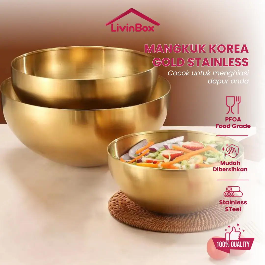 Gold Mangkok Korea Stainless Tebal Mangkuk Sup Korean Mangkok Sop Tebal Mangkok Aesthetic Stainless Bowl Gold