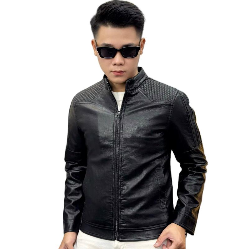  Áo da nam cổ tàu Quảng Châu điểm nhấn hai cầu vai lót nhung form ôm body cao cấp chất liệu từ Quảng Châu phong cách lịch lãm 