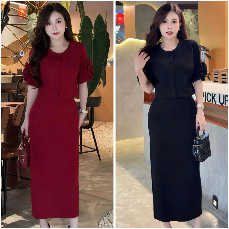 A58 - Set Váy Dáng Dài Mix Áo Hoa Tay Công Sở - LYNA