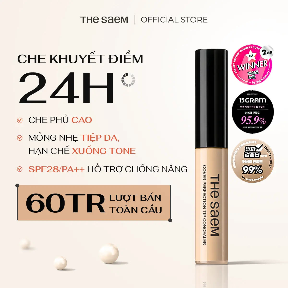 Che khuyết điểm chống nắng che phủ cao THE SAEM Cover Perfection Tip Concealer