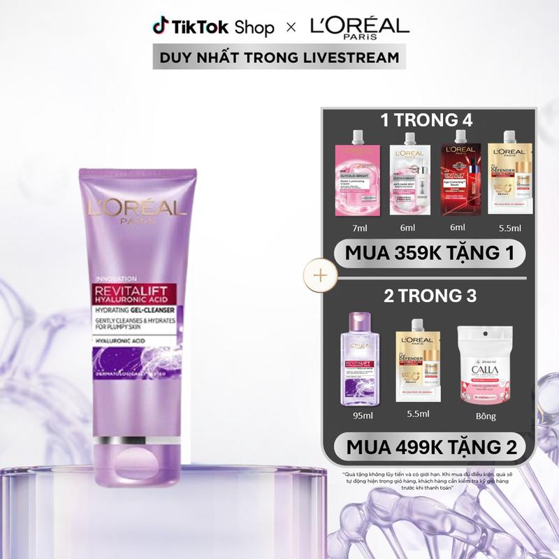 Sữa rửa mặt cấp ẩm và căng mịn da L'Oreal Paris Revitalift Hyaluronic Acid 100ml