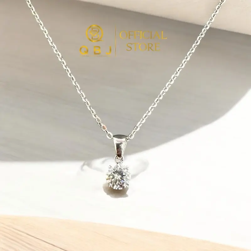 Dây chuyền nữ bạc ý S925 XI KIM gắn Viên chủ đá Moissanite 6,5Li sáng đẹp kèm theo giấy tờ kiểm định . DC moissanite - Quốc Bảo Jewelry- QBJ 4