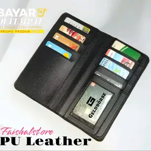 Dompet Panjang Pria Premium Dompet Lipat Tiga Dompet Kartu Polos Kulit Hitam Uang Kulit PU pu leather kapasitas tinggi cowok