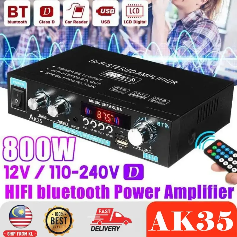 BIFKINALINA WIVANO AK35 800W Home Power Amplifiers 2 Channel Bluetooth 5.0 Surround Sound FM USB Remote Control Mini HIFI Digital Amplifier Audio Mobile Wireless Plastic Tv jbl speakerxmax300 mistick amp  audio