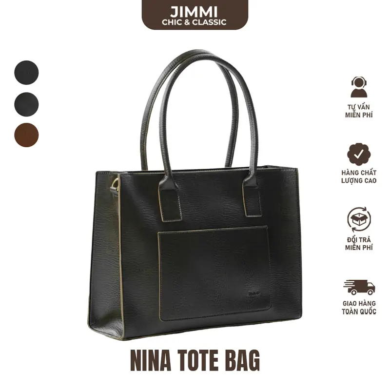 Túi Xách Nữ Da Công sở Đeo vai Đeo chéo NINA Tote Bag Jimmi Hình chữ nhật đựng Laptop 13-15in tài liệu A4 dành cho Văn phòng Giáo viên Sinh viên 0