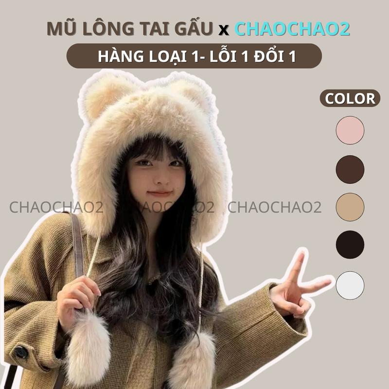  MLT79 Mũ Lông Dày Dặn Tai Gấu Tròn To Giữ Ấm Chống Gió Mùa Đông Cho Nữ HÀNG LOẠI 1 