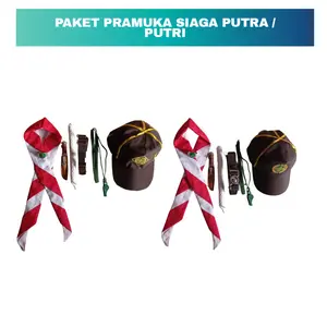 Paket Atribut Pramuka SD Siaga Putra/Putri Lengkap: Topi, Hasduk, Ring Hasduk, Gesper, Tali Pramuka, Belati, Tali Kur, Peluit