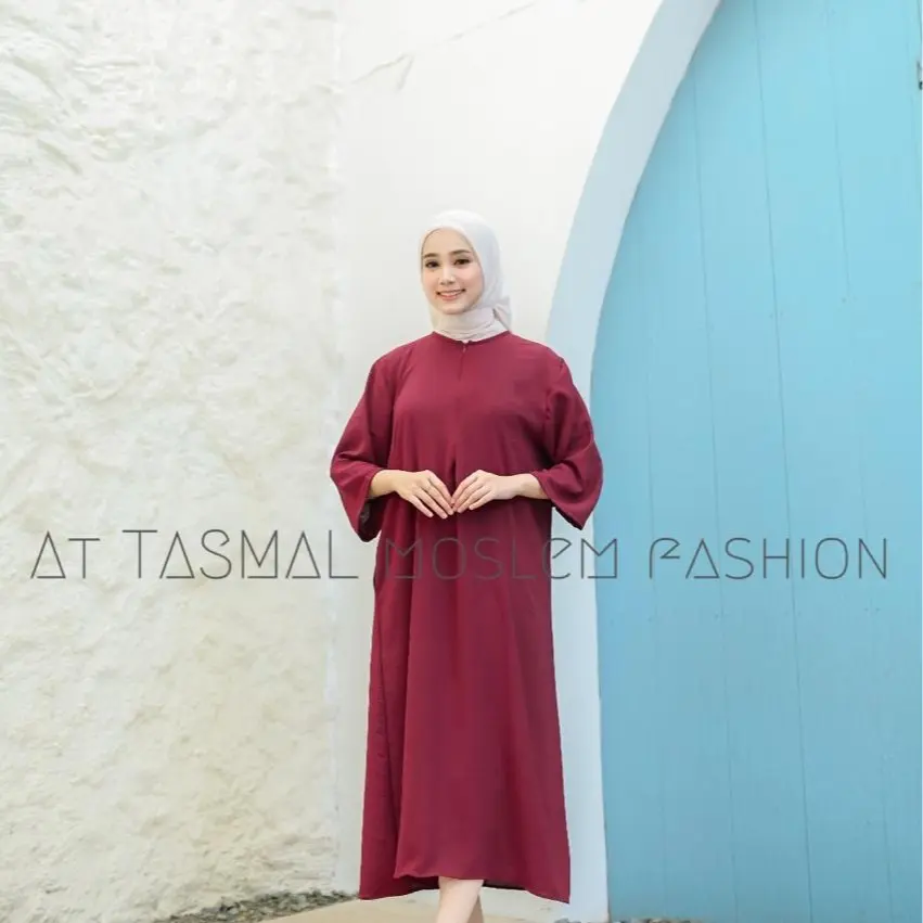 AT-TASMAL Daster Gamis Crinkle Polos Kekinian Lengan Tangan 3/4 Panjang Busui  Kain Lembut