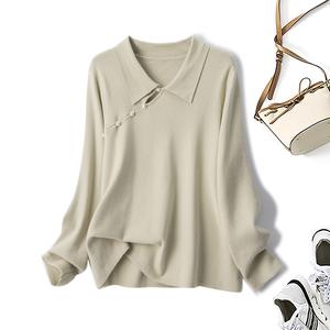 Pakaian Wanita Saiz Besar, untuk Musim Luruh, untuk Gadis Montel, Leher Polo, Gaya Cina Baru, Vintaj, Baju Rajutan Lengan Panjang, Gaya 69228