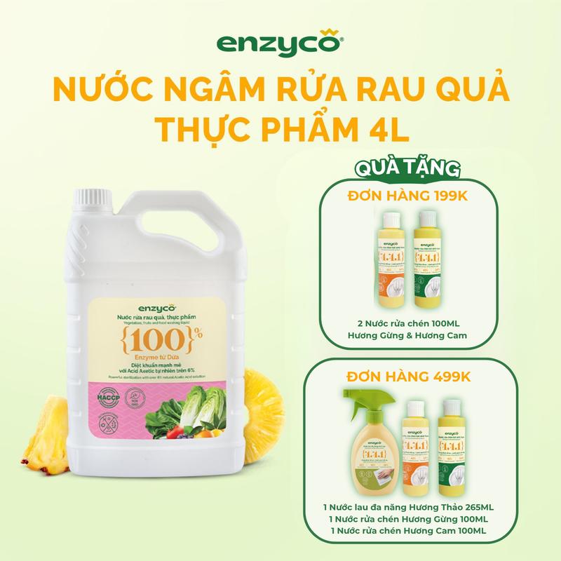 (HỎA TỐC - MUA 1 TẶNG 2) Nước ngâm rửa rau củ quả, thực phẩm sinh học Enzyco 4L - Enzyme Dứa