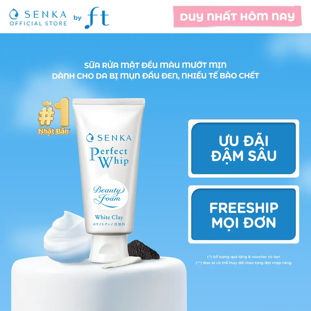 Sữa rửa mặt đều màu mướt mịn SENKA PERFECT WHIP WHITE CLAY 120G