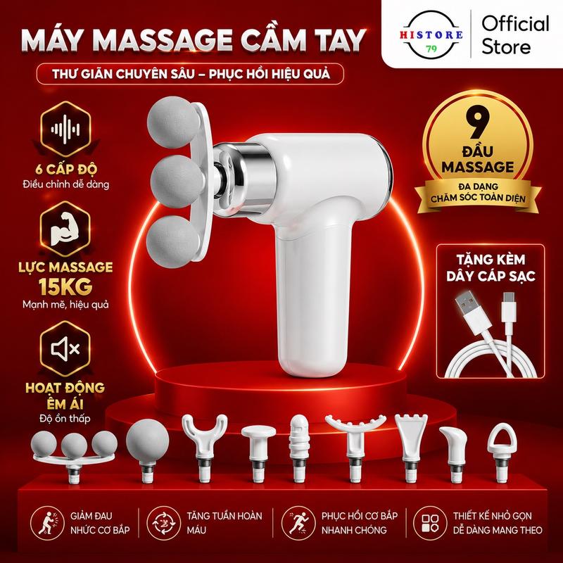 Máy Massage Mini Cầm Tay Hitoko HS11, 6 Cường Độ Tùy Chỉnh, Máy Matxa Cầm Tay Công Nghệ AI Cảm Biến Lực, Máy Massage Cầm Tay Tại Nhà
