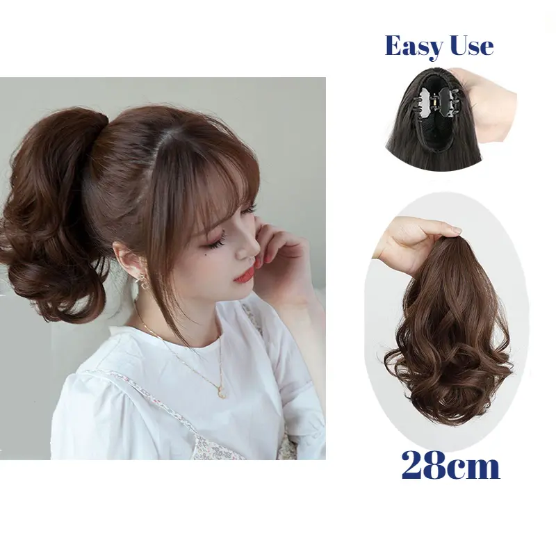 Tóc Giả Đuôi Ngựa Ngắn, Thời Trang, Dành Cho Nữ, Tóc Giả Gợn Sóng Lớn, Tóc Giả Xoăn Dài, Có Kẹp, Tóc Đuôi Ngựa Giả 0