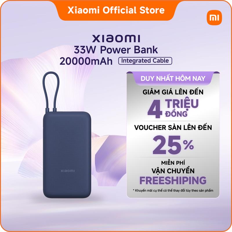 Pin sạc dự phòng 33W Xiaomi Power Bank 20000mAh Integrated Cable, Sạc nhanh hai chiều, công suất, dùng lâu