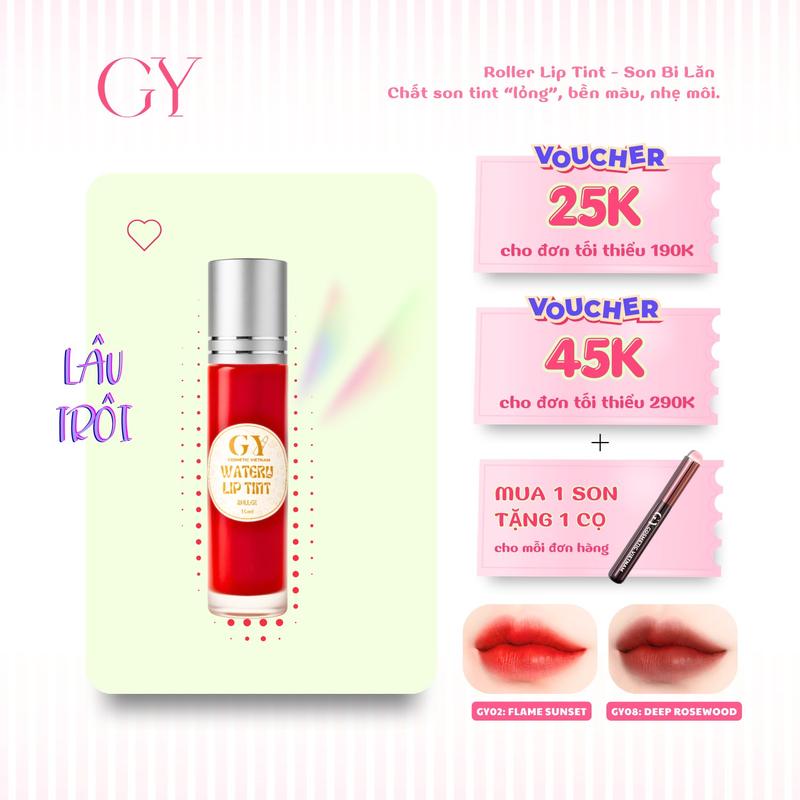 Son Môi Tint Lì Bi Lăn Roller Watery Lip Tint GY Cosmetic, Lì Mịn, Lâu Trôi, Bền Màu 10ml