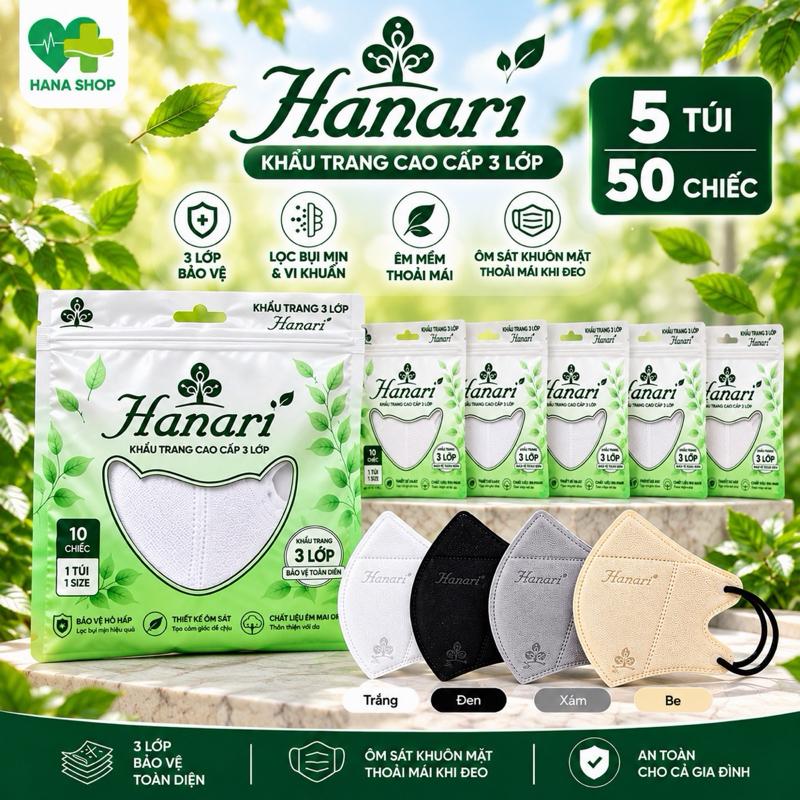 KHẨU TRANG 5D HANARI 3 LỚP ĐỦ 4 MÀU HOTTREND