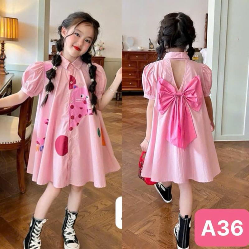 8-35kg -Dung Kids 02 - A36 Váy hồng mèo nơ to sau lưng cách điệu cho bé gái