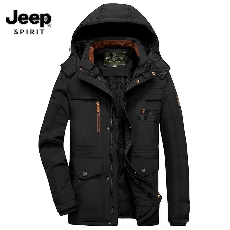 Áo Khoác Nam Thường Ngày Thương Hiệu JEEP SPIRIT, Thời Trang Mới 2023, Áo Parka Mùa Đông Dày Dặn, Áo khoác ngoài Lông Thú Nam, Áo Khoác Ấm Sưởi Ấm Áo Khoác Parka Nam Màu Đen Jacket Menswear