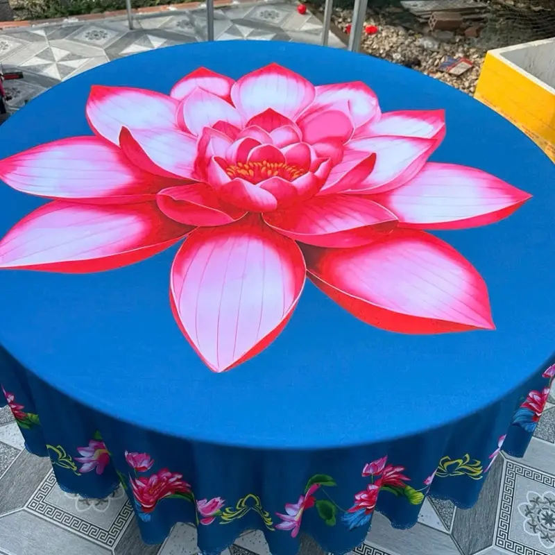 Khăn trải bàn tròn thun ý in 5D 6