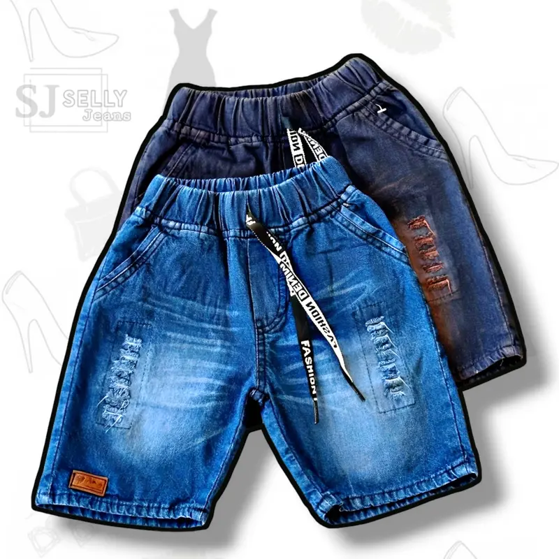 Celana Anak Pendek Jeans Tali Kolor Wisker Ripped Sobek Usia 1-13 Tahun Terbaru Bayi Cowok Matt Softjeans Nonstret - Fashion 4