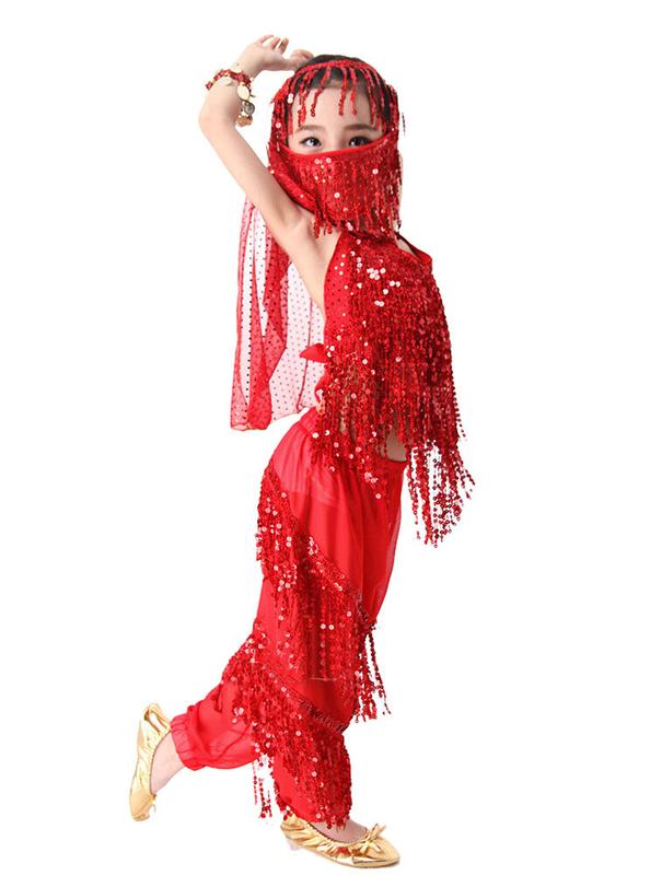 Product Introduction of Set Kostum Tarian Perut Kanak-kanak Perempuan, 5 Keping, Pakaian Menari Kanak-kanak, Pertandingan Persembahan, Kostum India, untuk Kanak-kanak 57