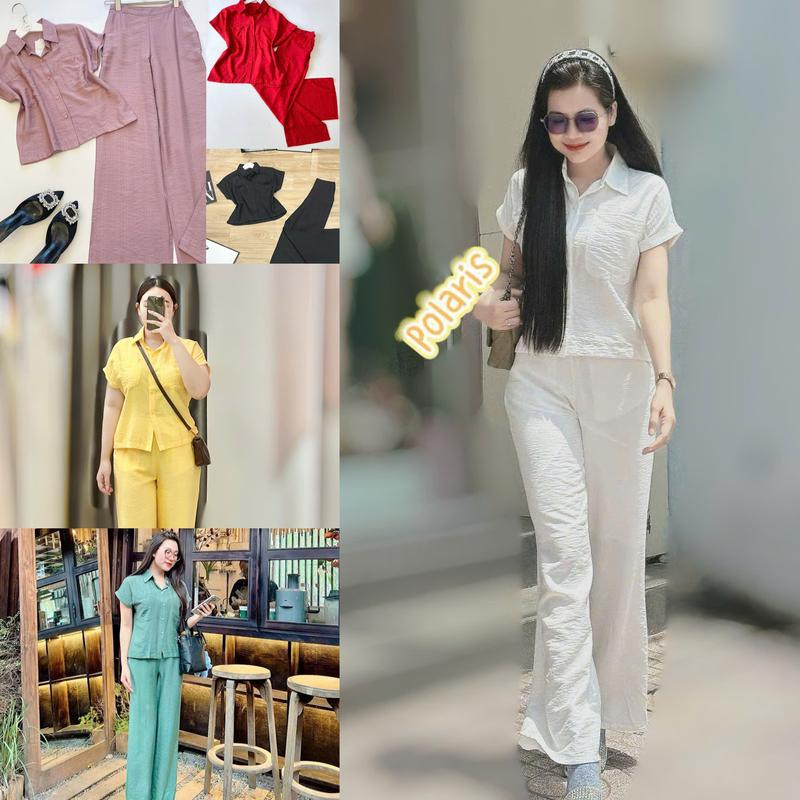 MS186: Set sơ mi tay ngắn 2 túi + Quần dài đũi tơ xước  có nhiều màu chất đũi mềm mại thấm hút mồ hôi tốt, thoáng mát, thích hợp đi chơi, đi du lịch