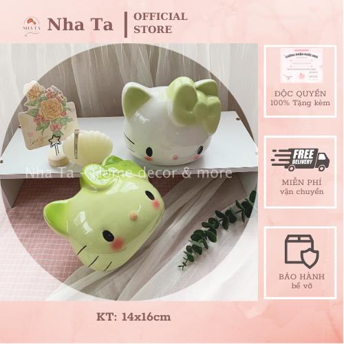   Lỗ tròn  Ống heo con mèo kitty heo tiết kiệm dễ thương trang trí để bàn nhét tiền Đựng Tiền Ống Tiết Kiệm KT 14x16cm Gốm sứ cao cấp an toàn tuyệt đối cho sức khỏe 