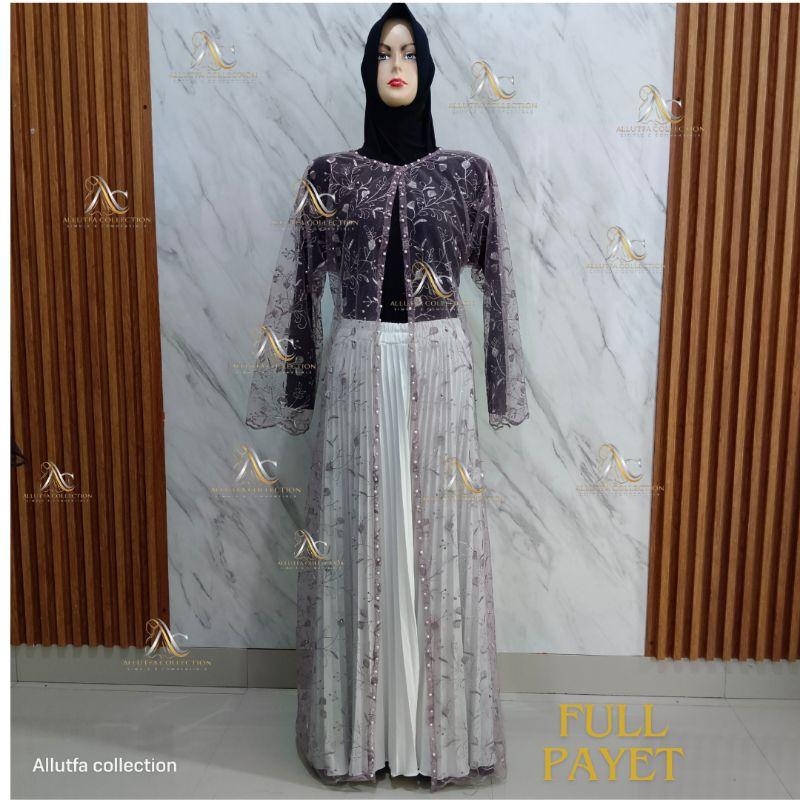outer cardigan gamis brukat tule lengan panjang kekinian 7