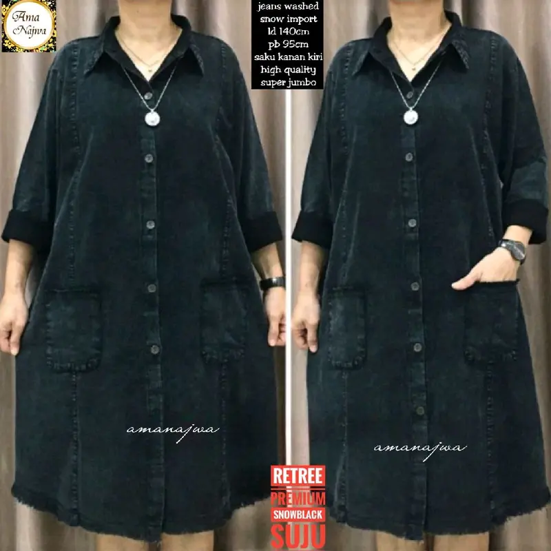 pirlo tunik , aurel tunik TUNIK JEANS JUMBO LD 140 super jumbo || Pirlo tunik jumbo, aurel tunik jumbo , retree tunik jumbo by ama najwa bahan jeans premium kancing aktiv 2