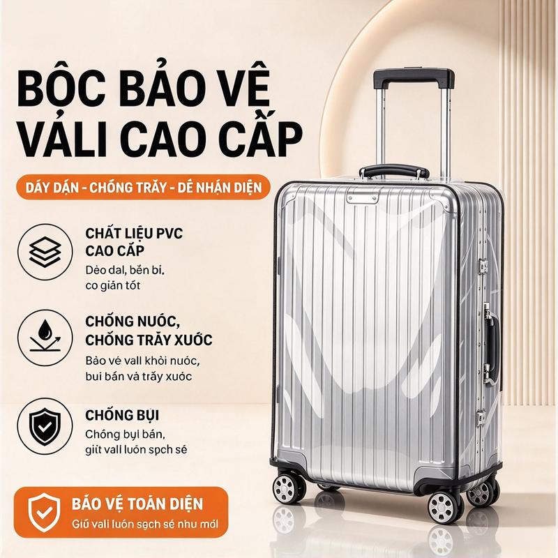 Trùm bọc vali trong suốt 20-22-24-26-28-30 inch không viền toàn thân, nhiều size chống nước villal Đồng Nam