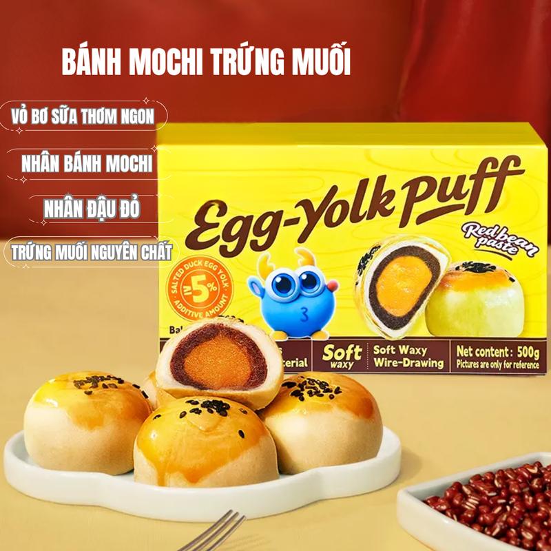  Bánh MOCHI DEER BLUE Trứng Muối Nguyên Chất Nhân Đậu Đỏ Hộp 500g 8 Cái Ăn Sáng Tiện Lợi Đồ Ăn Nhẹ Snack Thơm Ngon Bổ Dưỡng 