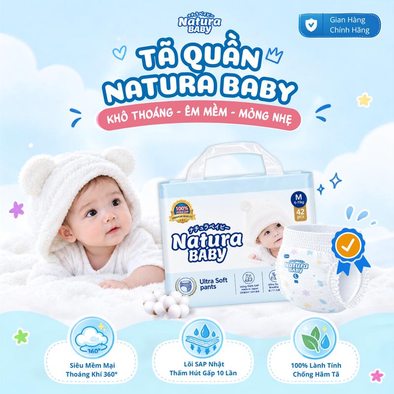 01 Bịch Tã/Bỉm Quần Natura Baby Nhật Bản Chất Lượng, Mỏng Mềm, Thông Thoáng, Thấm Hút Tốt, Có Đủ Size Cho Bé Từ M/L/XL/XXL/XXXL
