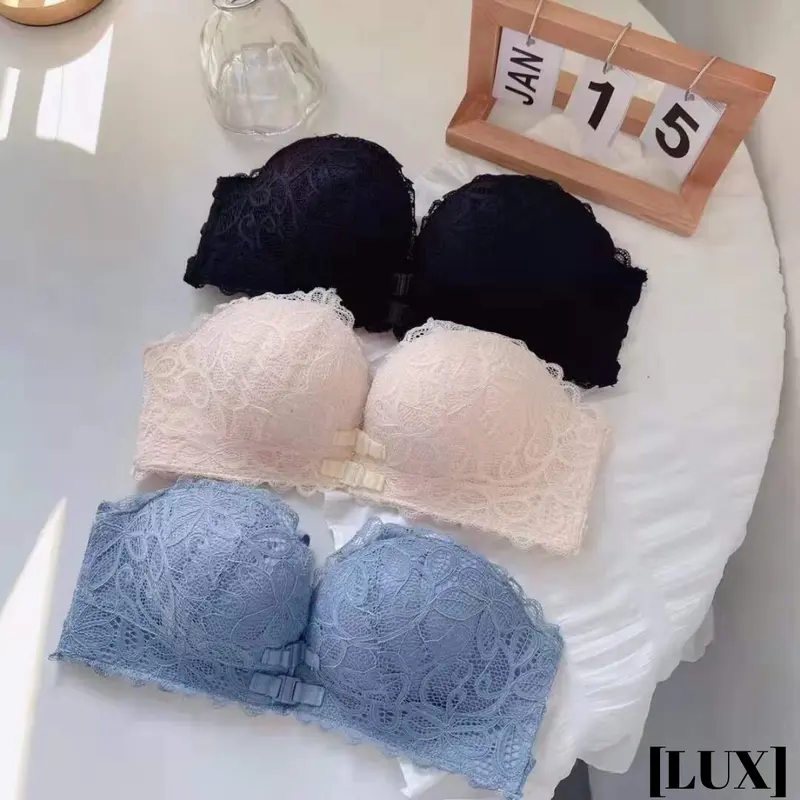 [LUX] L012 Bra Push Up Bh Busa Tebal Renda Beha Wanita Tanpa Kawat Kait Depan Seamless 4