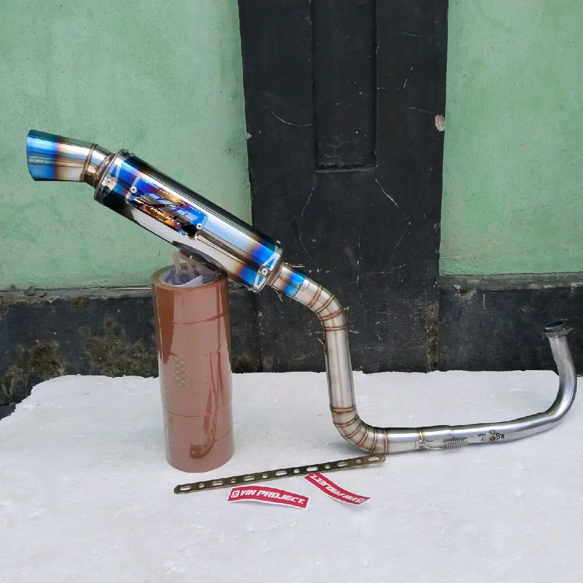Knalpot Samlong Stainless Blue Original VIN PROJECT fullsistem saringan full dan bor inlet 38 vario 125/150 beat scoopy mio nmax aerox all matic engker