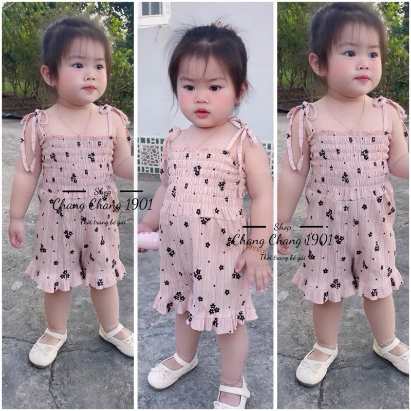 7-12kg TẶNG BUỘC TÓC sét Jum 2 dây thắt nơ quần đùi họa tiết xinh chất vải đũi xước cho bé gái dưới 3 tuổi