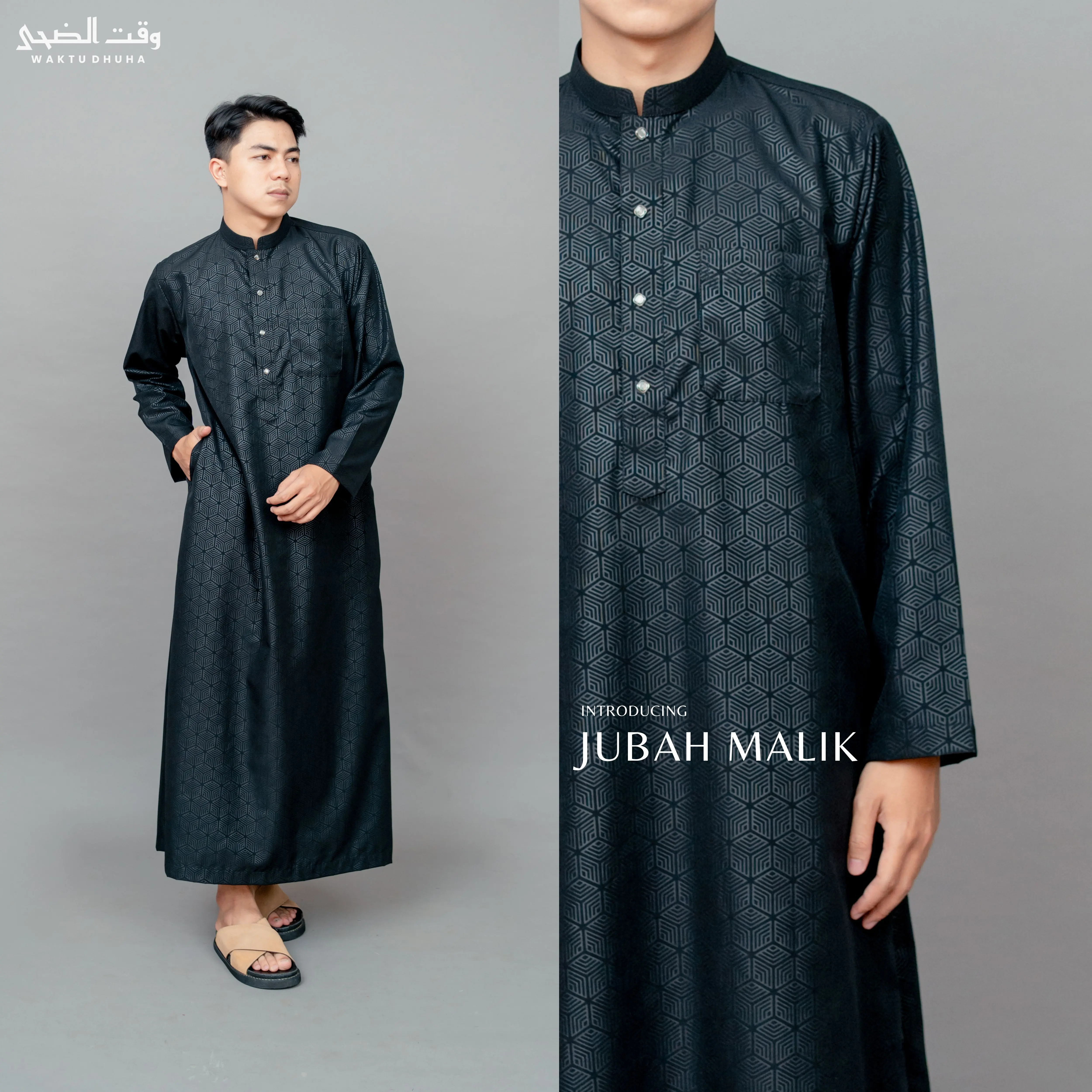 WAKTU DHUHA - Gamis jubah pria lengan panjang jubah laki-laki kain embos anti gerah jubah Malik motif fashion muslim