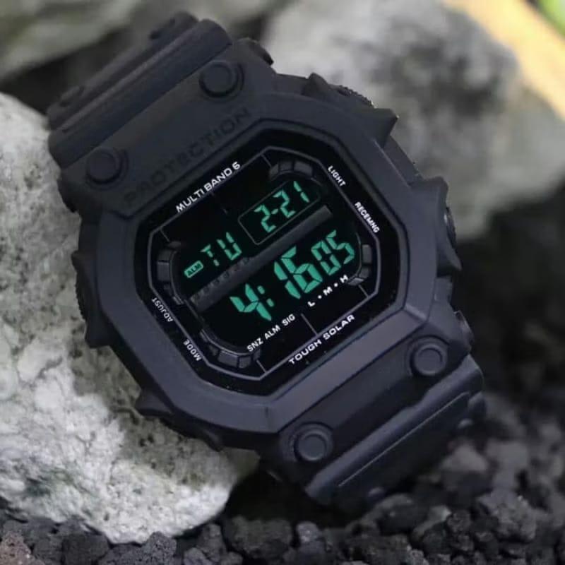 Jam Tangan Pria Kingkong Full Black Segi Digital Hitam Kaca Rubber Stopwatch 2
