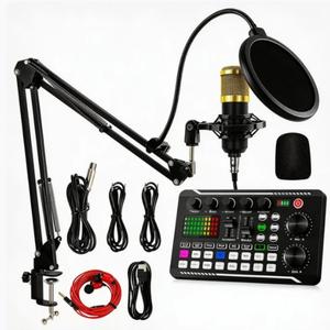 F998 DJライブ用外部サウンドカード、BM800マイクセット搭載、プロフェッショナルなライブサウンドカードオーディオミキサー、ボイスチェンジ機能、Bluetooth接続、ストリーミングメディア向けノイズリダクション技術、多機能統合オーディオセット