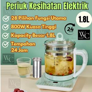 1.8L Periuk Kesihatan Ketel Elektrik Pengukus Multifungsi Tahan Karat Panas Multifunctional Health Teapot Glass Electric Kettle Thick Glass Kettle Thermos Kitchen Cooker Tea Soup Maker Home 24H Reservation Double Filtration Design Tea Water Separation