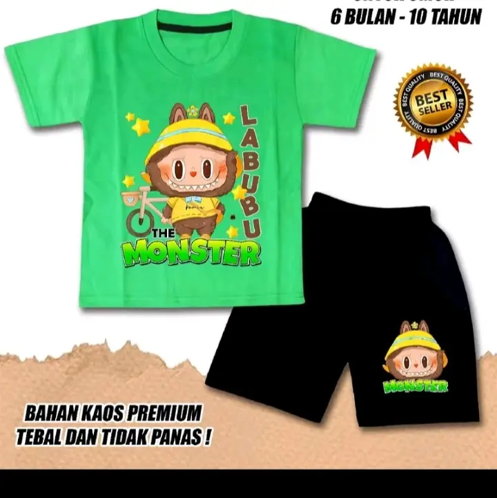 Setelan Labubu Viral Terbaru Anak Laki Laki usia 2-10 Tahun Baju Stelan Cowok labubu Katun 6