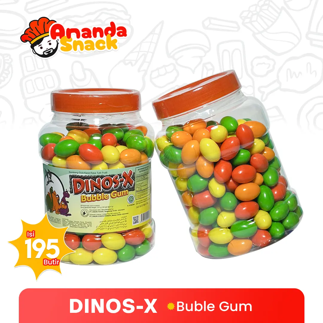 Bubble Gum DINOS-X / Permen Karet/ 1 Toples Isi 195 Butir
