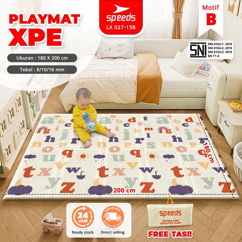 SPEEDS Playmate Anak 180x200 Tebal  8-10mm Karpet Playmate Bayi Tikar Lipat Bayi Bahan Foam XPE SNI 027-15 [ Motif B ] 0