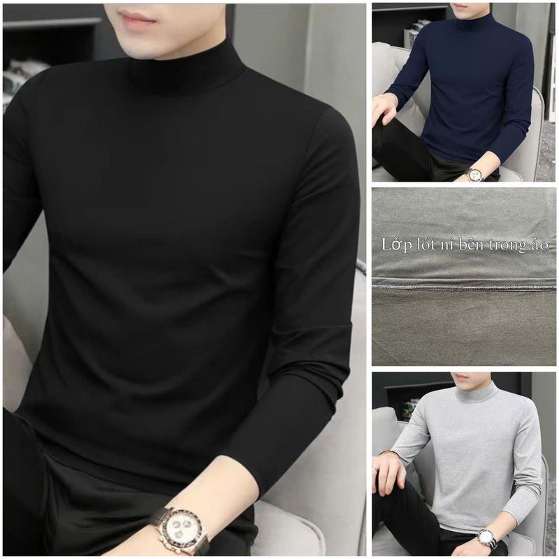  Áo giữ nhiệt cổ cao nam  áo tay dài lót nỉ siêu ấm chất dày dặn co giãn 