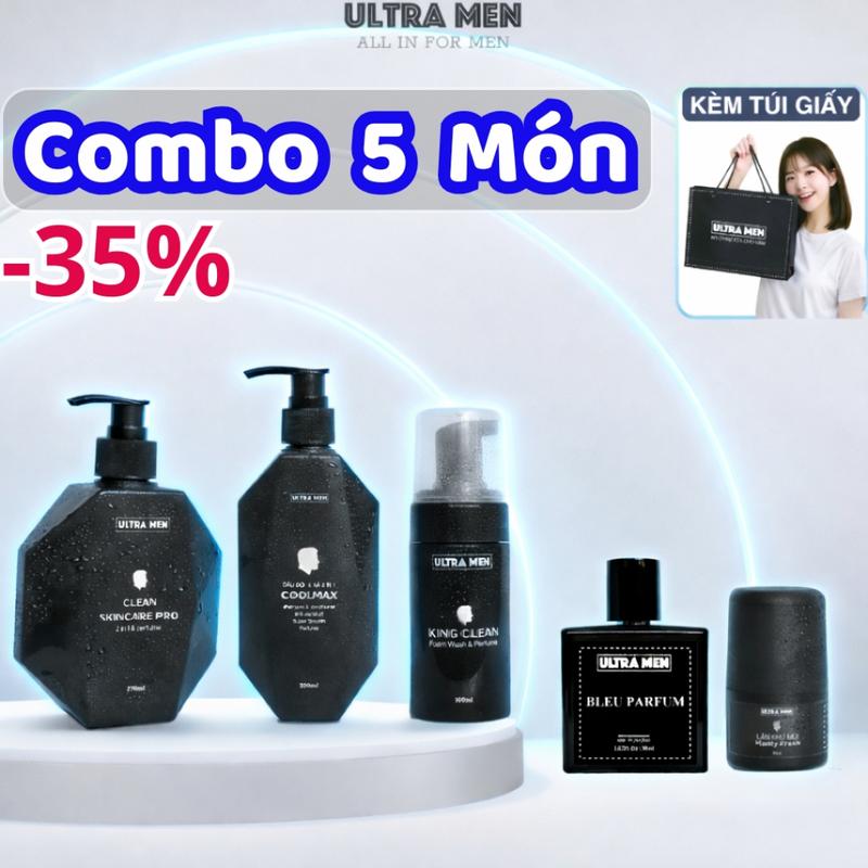 TOP Quà Tặng Nam Cao Cấp Ultra Men 5 Món Combo Sữa Tắm, Dầu Gội, Nước Hoa, Lăn Khử Mùi, DDVS