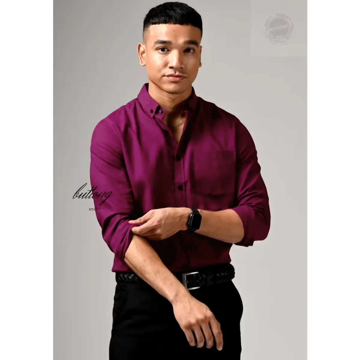 Kemeja Lengan Panjang warna ( BURGANDI ) UNGU TUA MERAH MAROON BURGANDI UNGU TUA MERAH BATA ( terracotta ) - M/L/XL Cotton Rami Polos Pria - Kerah, Navy