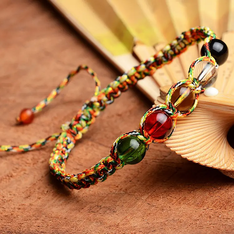 Gold wire Five elements bead Five color rope bracelet
