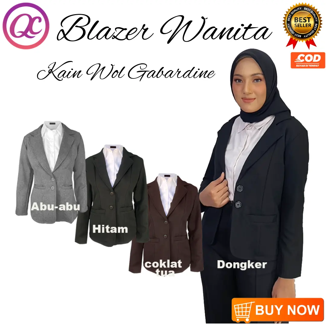 Blazer Formal wanita Blezer kerja cewek jas kuliah jaz magang bahan wol gabardine ukuran slim reguler dan jumbo remaja dan dewasa Outer Hitam Panjang Atasan Tebal