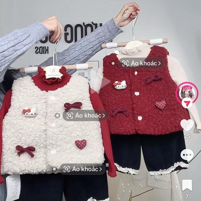  LƯƠNG BÙI KIDS - B071: SET 3 CHI TIẾT ÁO GILE LÔNG CỪU ÁO LEN QUẦN NHUNG TĂM LÓT NỈ  PHONG CÁCH HÀN QUỐC CHO BÉ GÁI QCCC 